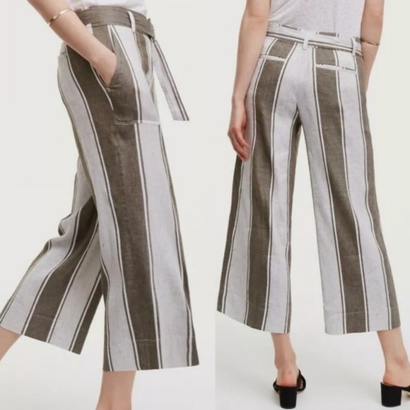 Loft Belted Linen Blend Wide Leg Culotte Pants in Blue Size Large - Picture 11 of 11